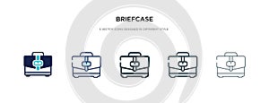Briefcase icon in different style vector illustration. two colored and black briefcase vector icons designed in filled, outline,