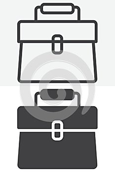 Briefcase line and solid vector icon set