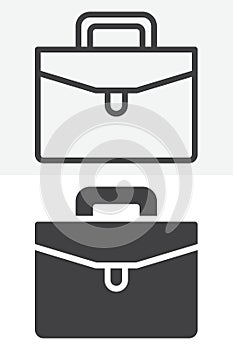 Briefcase line and solid vector icon set