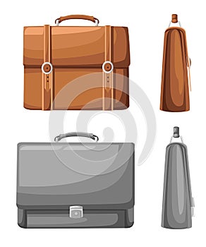 Briefcase, set of briefcase, bag, suitcase. Flat design, illustration, . Web site page and mobile app