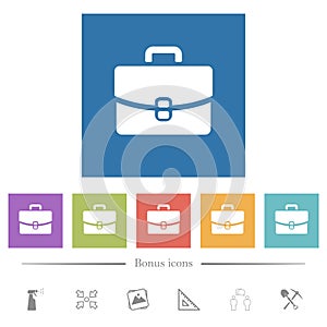 Briefcase solid flat white icons in square backgrounds