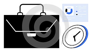 Briefcase with Time and Report Elements Representing Work Management and Productivity
