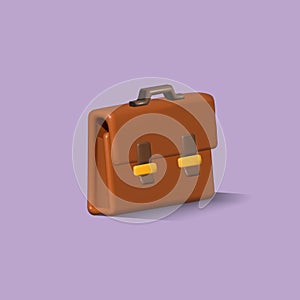 Briefcase vector 3d icon. brown portfolio 3d illustration