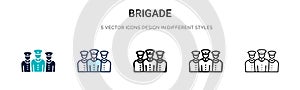 Brigade icon in filled, thin line, outline and stroke style. Vector illustration of two colored and black brigade vector icons