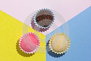 Brigadeiro Beijinho and Bicho de Pe: sweets from Brazil. Child b photo