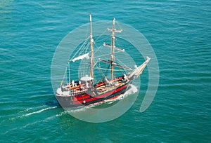 Brigantine in sea photo