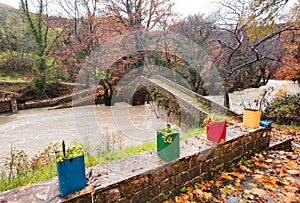 Brigde arched in  vrosina village in winter season ioannina perfecture greece
