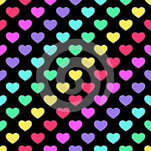 Bright 80s style rainbow hearts background