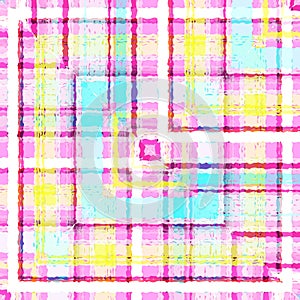 Bright abstract background, translucent intersecting careless lines and squares of white, yellow, pink and fuchsia flowers