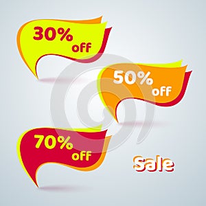 Bright abstract banner with text Sale 30% 50% 70% off Promotional discounts and promotions Template on a light background