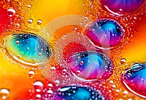 Bright abstract colorful background with drops, splash and bubbles