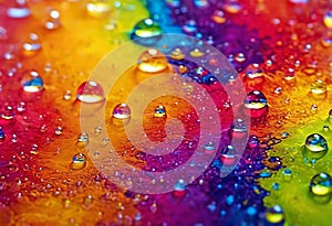 Bright abstract colorful background with transparent drops and bubbles