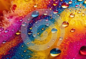 Bright abstract colorful background with transparent drops and bubbles