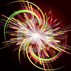 Bright abstract festive fireworks over dark background.