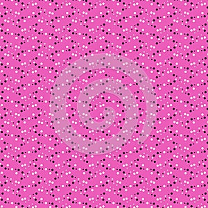 Bright abstract geometric fabric pattern with white gray black polka dots on a hot pink magenta background