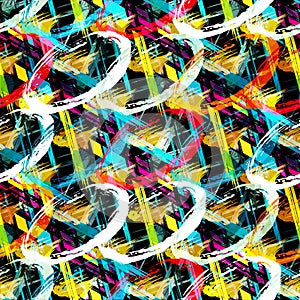 Bright abstract geometric seamless pattern in graffiti style. Quality illustration for your design