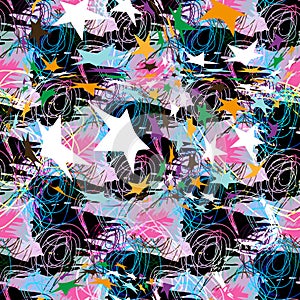 Bright abstract geometric seamless pattern in graffiti style. Quality vector illustration for your design