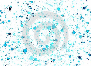 Bright abstract light blue splashes and drops of watercolor