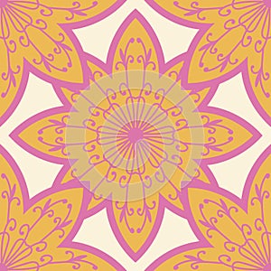 Bright abstract mandala flower seamless pattern with curls