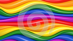 Bright abstract multicolored 3D wavy background. Horizontal multi-colored waves.