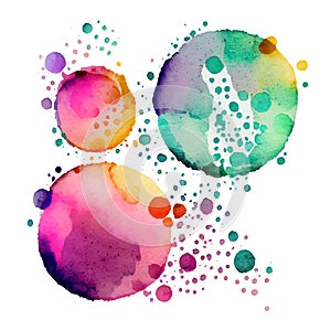 Bright abstract watercolor round splashes and spots