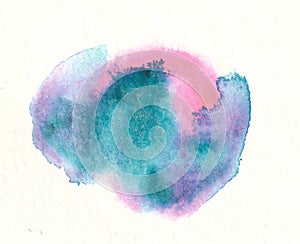 Bright abstract watercolor two-tone spots turquoise and pink