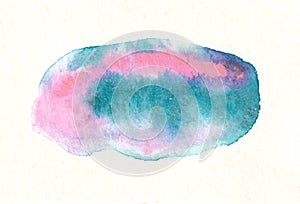 Bright abstract watercolor two-tone spots turquoise and pink