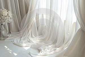 Bright and airy room filled with flowing white curtains