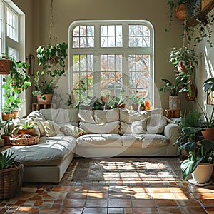 Bright and airy sunroom filled with plants and natural light