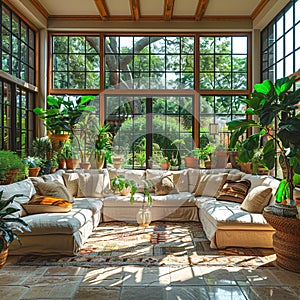 Bright and airy sunroom filled with plants and natural light