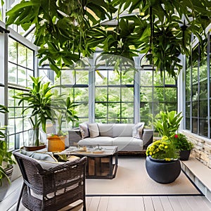 A bright and airy sunroom with plenty of plants and natural light2, Generative AI