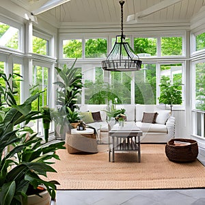 A bright and airy sunroom with plenty of plants and natural light4, Generative AI