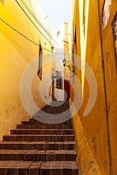 Bright alley with stairs in Guanajuato, Mexico