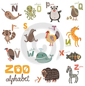 Bright Alphabet set letters with cute animals