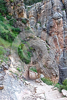 Bright Angel Trail with Tunnel Carved Into Rock in the Grand Canyon