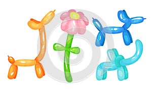 Bright Animal Figures Made of Balloon Vector Set