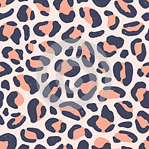 Bright animalistic print seamless pattern vector flat illustration. African leopard wallpaper with spots. Colorful