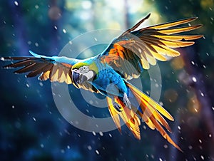 Bright ara parrot flying