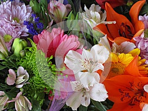 Bright attractive colorful bouquet flowers on display, 2018