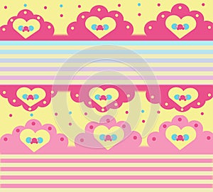 Bright attractive sweet soft color hearts simple design with cute ribbon bows illustration 2021