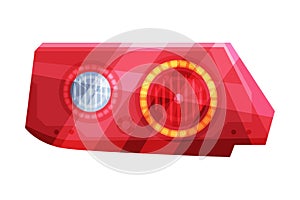 Bright Auto Car Headlights, Rare Glowing Headlamps, Brake Lights Flat Style Vector Illustration on White Background