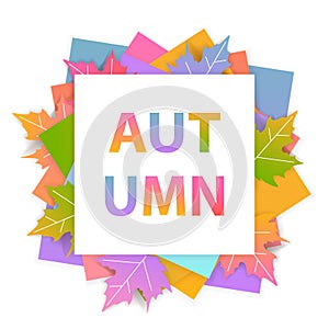 Bright autumn fall seasonal frame background with gradient colored maple leaves