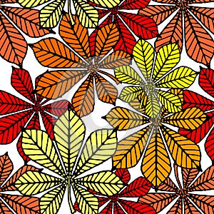 bright autumn seamless pattern of chestnut yellow and red leaves on a white background