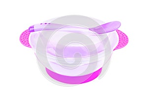 Bright baby tableware on white background