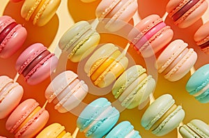 Bright background with colorful macarons