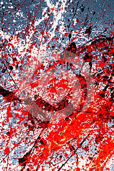 Bright background graphic image. dripping. expression. mixing colors. black white red. On the concrete texture. Vertcal