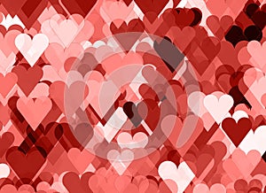 Bright background many red and pink hearts