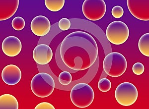 Bright background of red, blue, purple, yellow bubbles, circles. 3d texture.