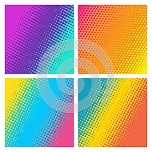 Bright backgrounds collection. Geometric halftone gradients. Minimal design.