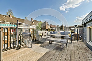 Bright balcony with chair and door